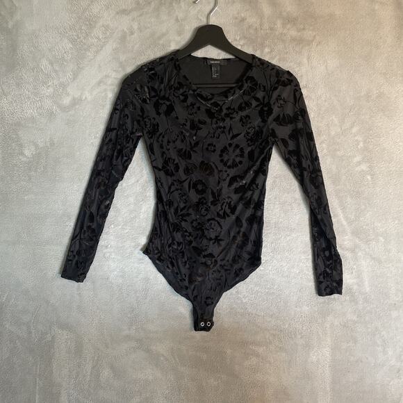 Woman’s Back Sheer Bodysuit Velvet Floral Whimsigoth Goth Romantic Fairy Size S - Picture 2 of 7